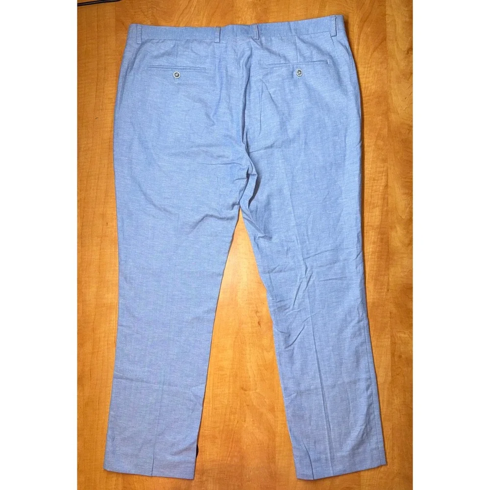 Paisley & Gray Mens Slim Fit Linen Blend Herringbone Trousers Blue 38x32